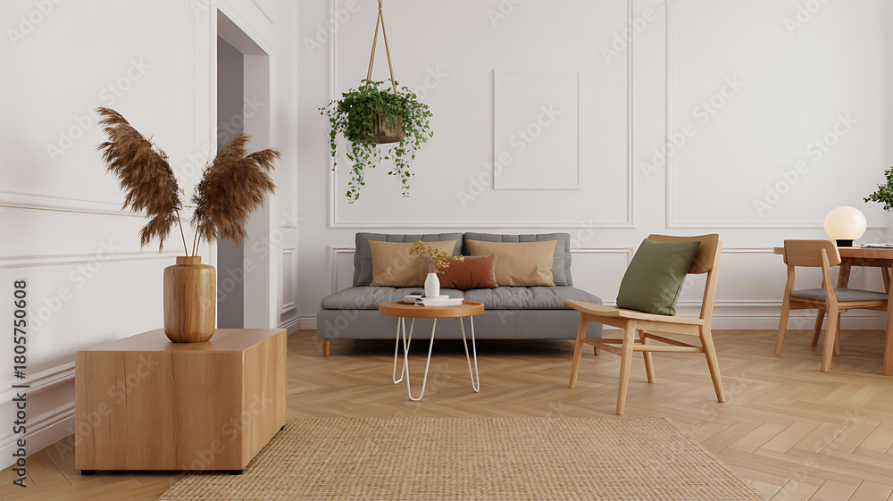 Fototapeta premium Modern living room with natural light and minimalist decor