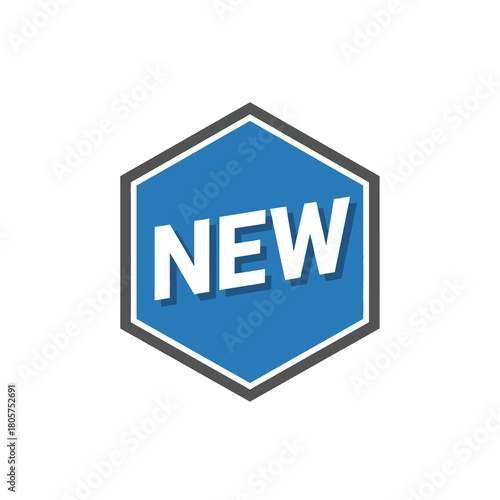 Fresh Start: A striking blue hexagon badge boldly proclaims NEW, symbolizing freshness, innovation, and a fresh beginning.