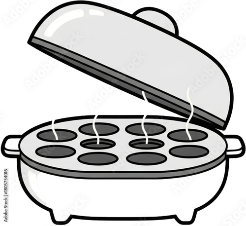 Electric Takoyaki Pan With Round Molds.
