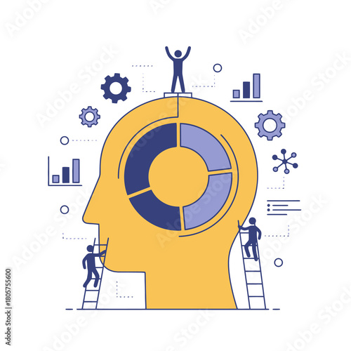 Brain's Blueprint: A conceptual illustration depicting the interplay of mind, data analysis, and achievement. The human silhouette serves as the canvas for data-driven insights and aspirations