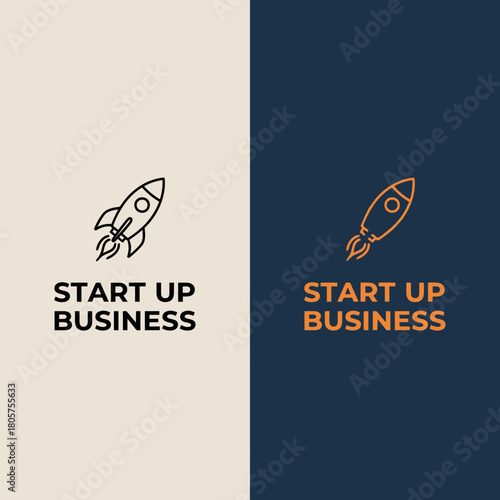 Start Up Business with Rocket Design: A minimalist design, depicting a rocket taking off against contrasting backgrounds, embodies the concept of a start-up and new business ventures