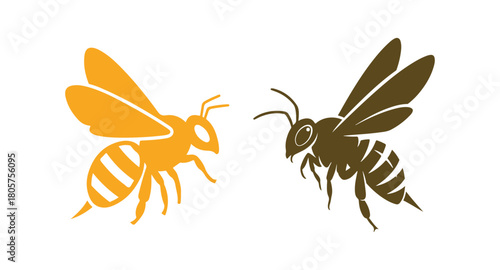 Colored bee glyph icon showing a small stinging insect, isolated on white.