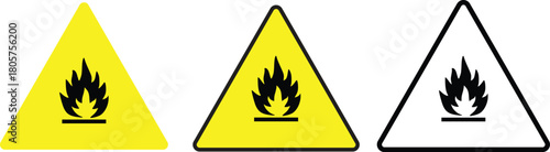 Flammable hazard warning symbols in yellow and white vector 