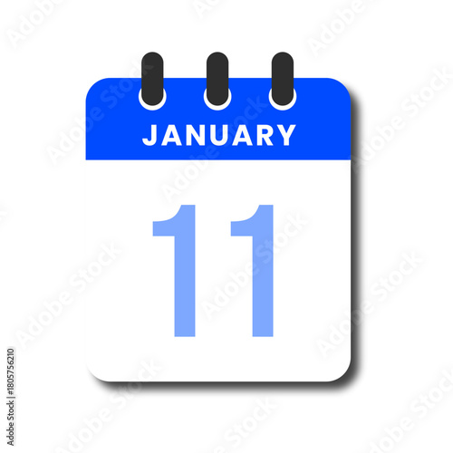 Flat blue January 11 calendar icon with clean, minimalist style for business planner and productivity design.