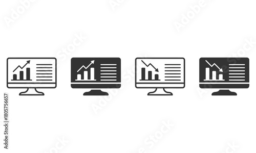 Trend Charts on Monitor: An array of computer monitors displays trending charts, reflecting either growth or decline in financial indicators.