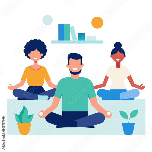 Office Wellness Activity Diverse Employees Cartoon