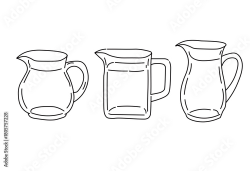 Set of pitcher outlines in various shapes for kitchen cafe and beverage design materials