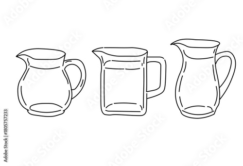 Set of pitcher outlines in various shapes for kitchen cafe and beverage design materials