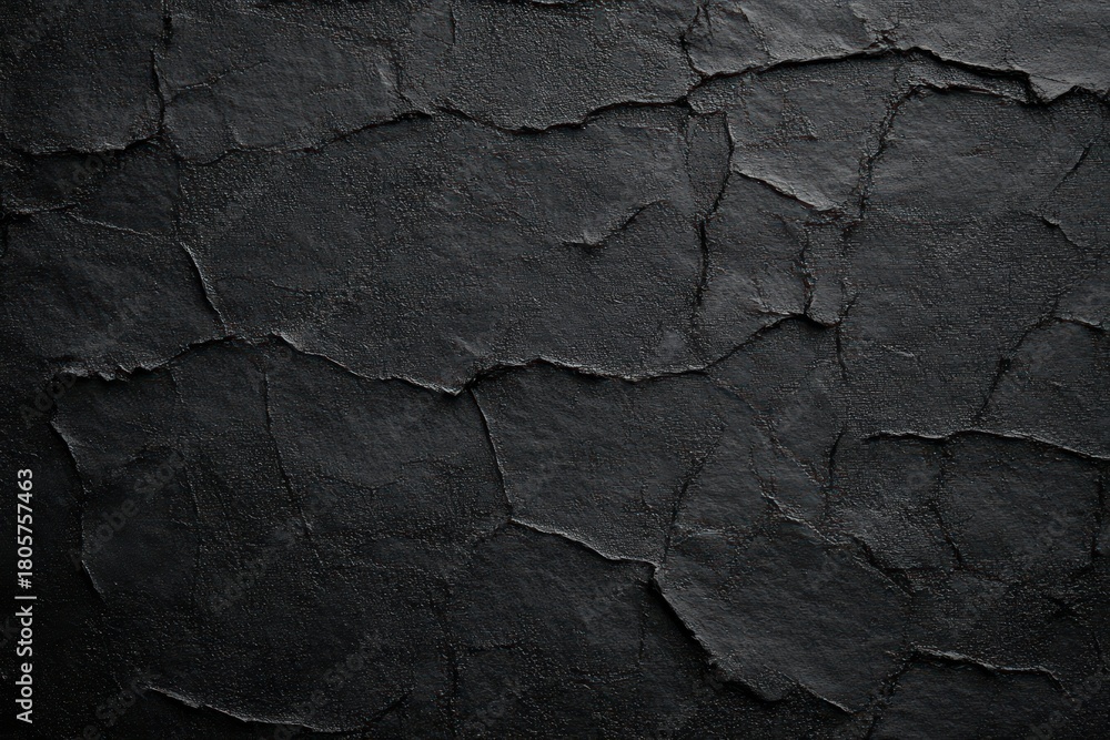 Fototapeta premium dark cracked plaster wall with rough peeling texture, irregular fissures and moody dramatic tones
