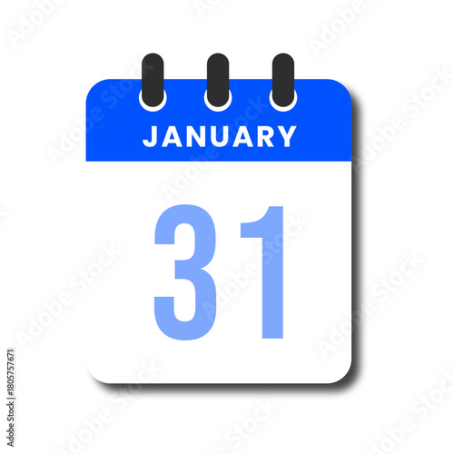 Flat vector blue January 31 calendar icon, simple and clean for planner or schedule interface.