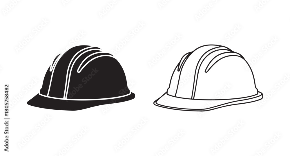 Fototapeta premium Hardhat vector icon in both solid and outline styles, ideal for apps or websites.