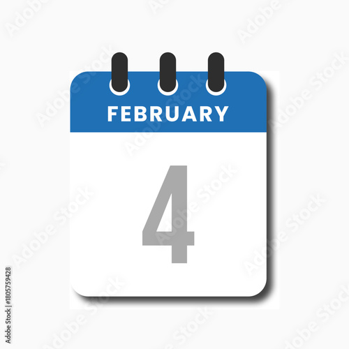 Clean and modern flat blue calendar icon for February 4, perfect for planners and scheduling applications.