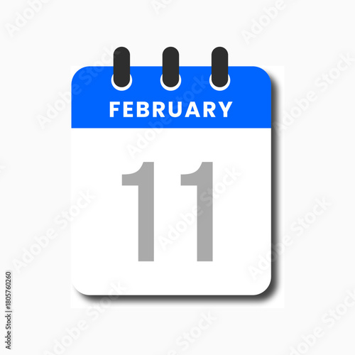 Flat blue February 11 calendar icon with clean minimalist style, ideal for planner, reminder, and productivity UI.