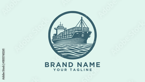 Classic cargo ship on the ocean vector logo design for a maritime transport and logistics freight business