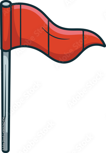 Bright red vector flag waving on a tall flagpole isolated on transparent background for web or app assets