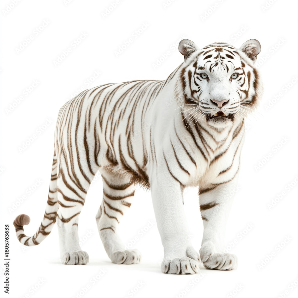 Fototapeta premium White tiger walking on white background