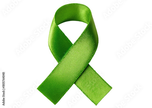 Glossy green awareness ribbon against a black background