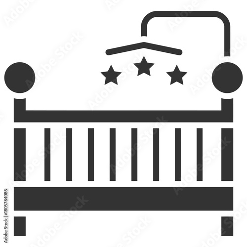 Dreamland Cradle: A stylish and secure crib, designed for comfort and peace, equipped with a soothing mobile of stars, evoking a sense of calm and gentle dreams.