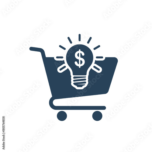 Idea in the Cart: An insightful graphic of a shopping cart, illuminated by a light bulb, symbolizing innovative purchasing concepts.