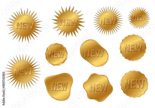 Golden new labels collection isolated on transparent background