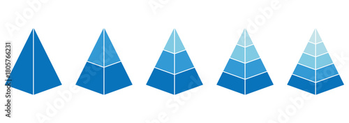 3d shapes pyramid vector icons set. Triangular pyramid icon. Triangle hierarchy data segments collection. Business concept. Vector illustration
