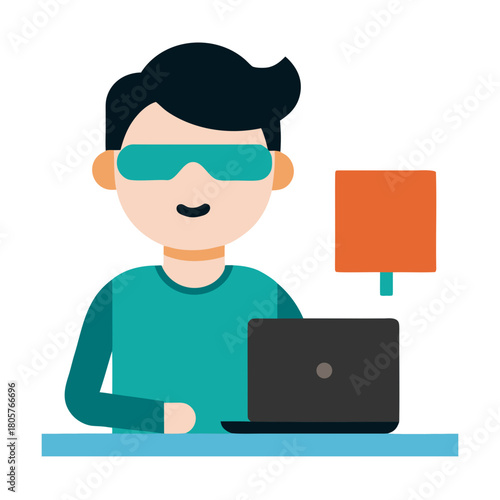 Blind Employee Using Screen Reader Inclusive Cartoon 