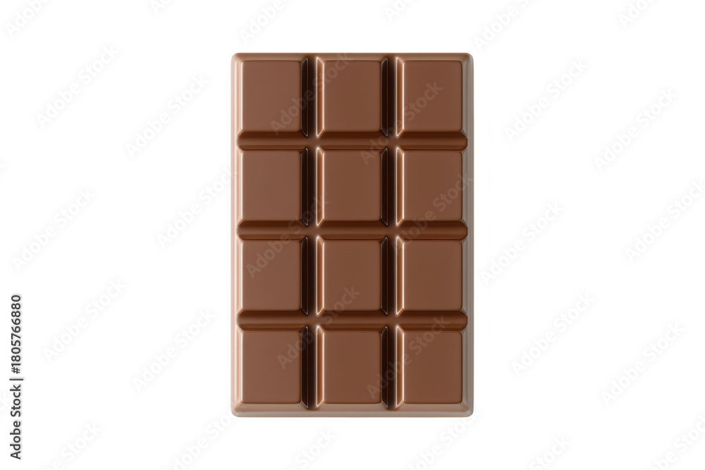Fototapeta premium A high-quality image of a rectangular chocolate bar with distinct segments. placed on a clean white background. its smooth texture and rich brown color. ideal for culinary or product-related uses