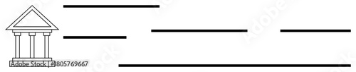 Classic courthouse facade with four pillars, triangular pediment, and straight horizontal lines. Ideal for justice, law, government, authority, structure fairness legal system. Simple flat metaphor