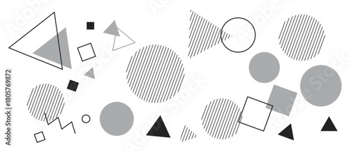 モノクロの幾何学模様の背景イラスト　ジオメトリック　グラデーション　メンフィス