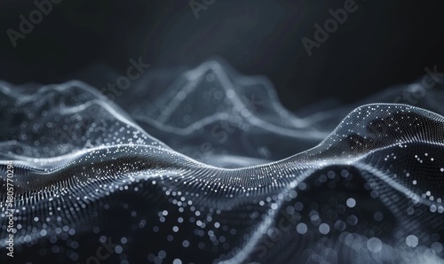 Abstract waveform of light particles with dark backdrop for technology concepts