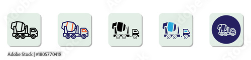 Concrete Mixer Truck Icon Multi Style Vector Illustration