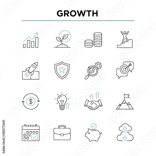 Growth: An array of graphical elements embodies the core concepts of expansion, progress, and development, conveying the essence of augmentation and enhancement.