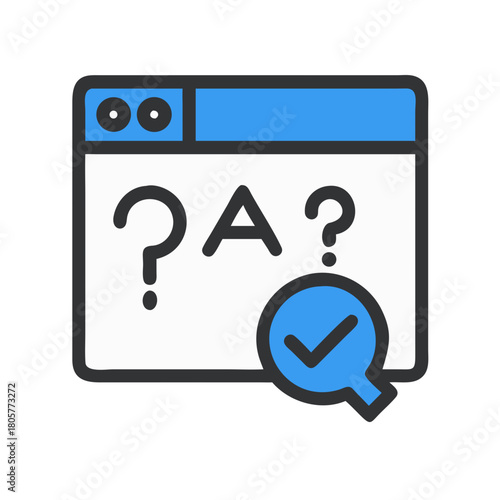 Webpage with questions answers and approval icon on screen