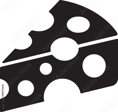 Dark gray vector cheese wedge with holes, a classic dairy food item for culinary themes and food industry concepts