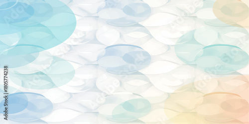 Soft dreamy bokeh circles in pastel blue, turquoise, cream and peach tones creating a gentle ethereal overlay, perfect for wedding invitations, baby announcements, and serene romantic backgrounds.