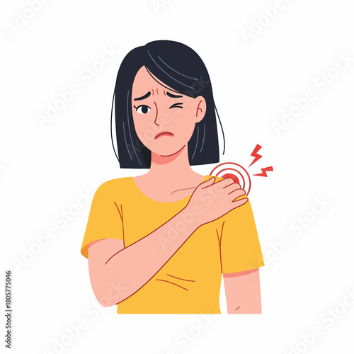 Woman Suffering from Shoulder Pain. Female Illustration of Joint Injury and Inflammation.
