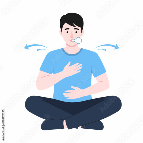 Pursed-Lip Diaphragmatic Breathing Exercise for Relaxation and Wellness Vector Illustration