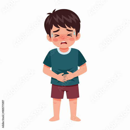 Little Boy Suffering From Stomach Ache or Abdominal Pain Illustration
