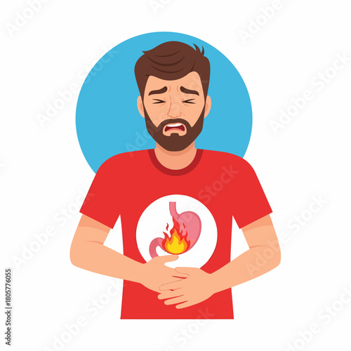 Man Suffering from Heartburn and Stomach Pain