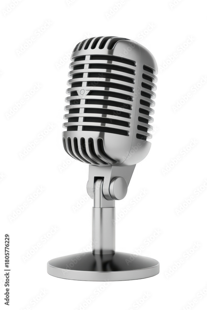 Fototapeta premium Vintage microphone on stand isolated on a transparent background