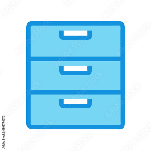 Illustration of a blue three drawer filing cabinet icon