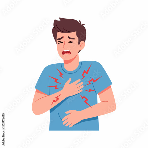 Man Suffering from Severe Chest Pain. Illustration of Heart Attack, Angina, or Cardiac Symptom, Indicating Medical Emergency and Health Disorder