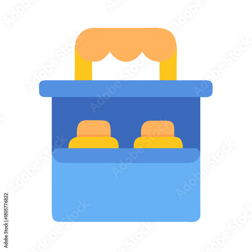 Flat style illustration of display case with hats inside