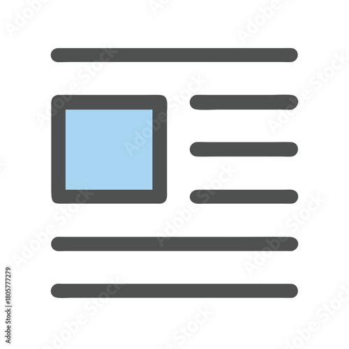 Minimalist icon design of newspaper layout with rounded lines
