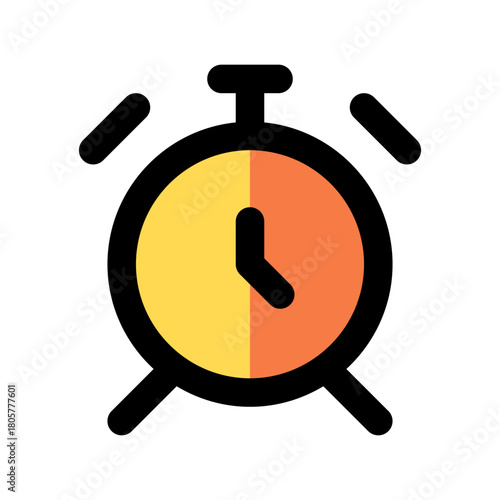 Clock, yellow alarm, doodle vector illustration, simple concept, isolated on a white background