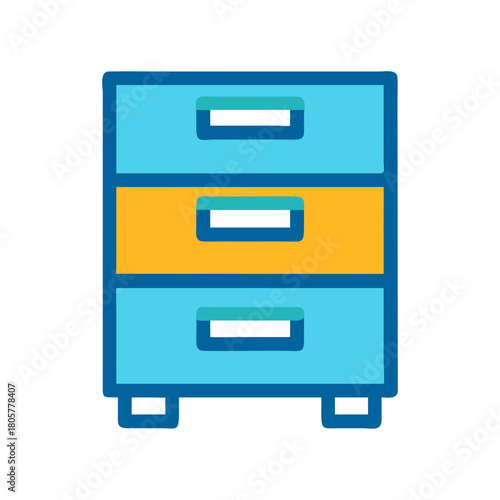Modern blue file cabinet with three drawers illustration