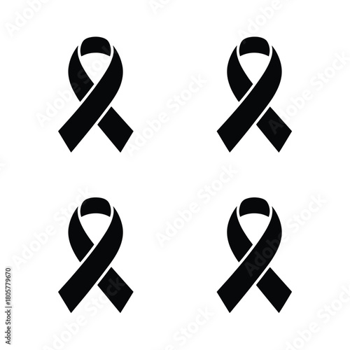 Four black awareness ribbons on white background