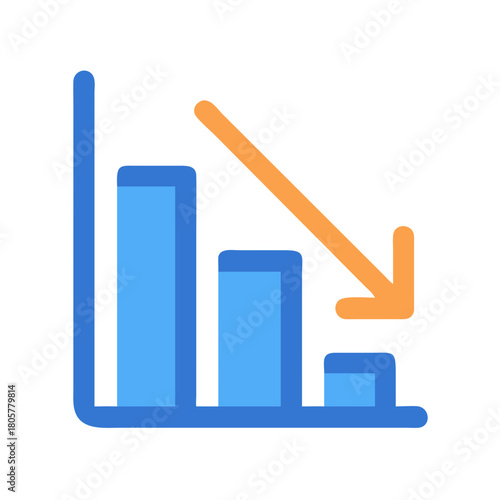 Falling bar chart with arrow indicating negative growth trend