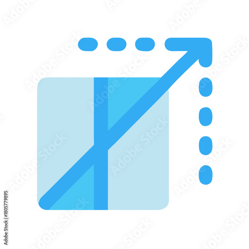 Blue expansion icon showing square expanding with dotted arrow