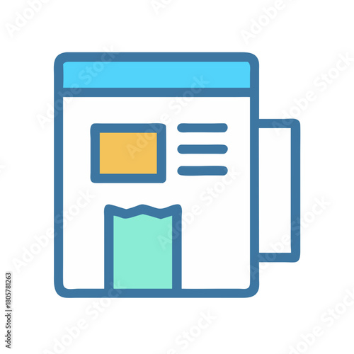 Newspaper icon with blue borders and colorful elements